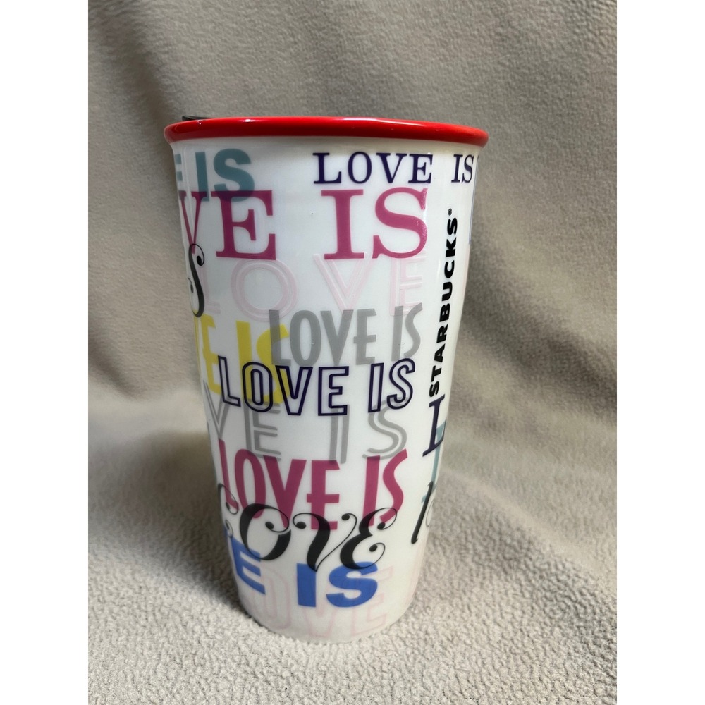Starbucks Love Is Love Pride Ceramic Travel Tumbler Mug 12oz Red Rim 2018 - Picture 5 of 16